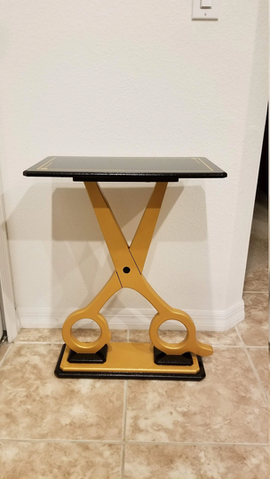 Unique 3D Barber Scissor Table, Gold & Black Sculpture End Table, Contemporary Hair Salon Decor, Accent Shop Art, By Art69