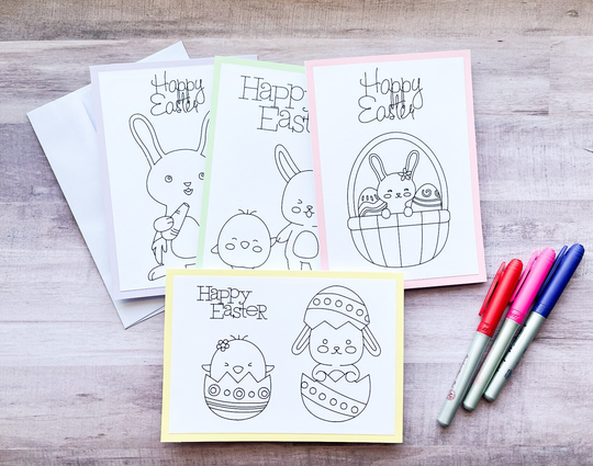 Easter Activity For Kids, Color Your Own Cards, Set Of 4 Coloring Activity, Diy Cardmaking Kit