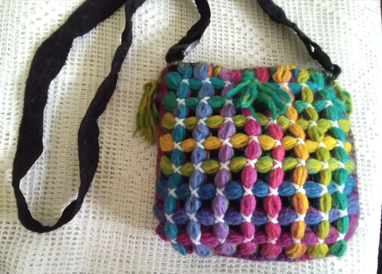 90S Colorful Folk Bag Rustic Woven Shoulder Rainbow Multi-Colored Probably Wool Hippy Bohemian Medium Mini
