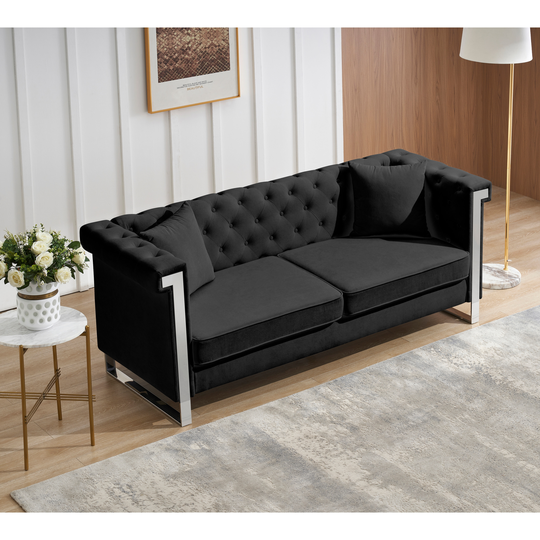 Button sofa three-person sofa with two pillows