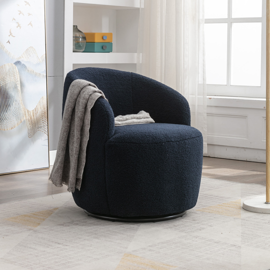 Oaks Aura Barrel Chair Teddy Fabric Swivel Accent Armchair with Black Powder Coating Metal Ring