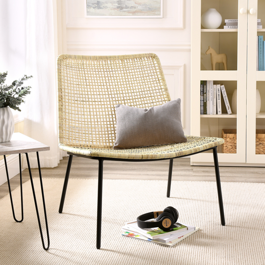 Indoor Woven Natural Leisure Rattan Chair, Steel Frame Finish
