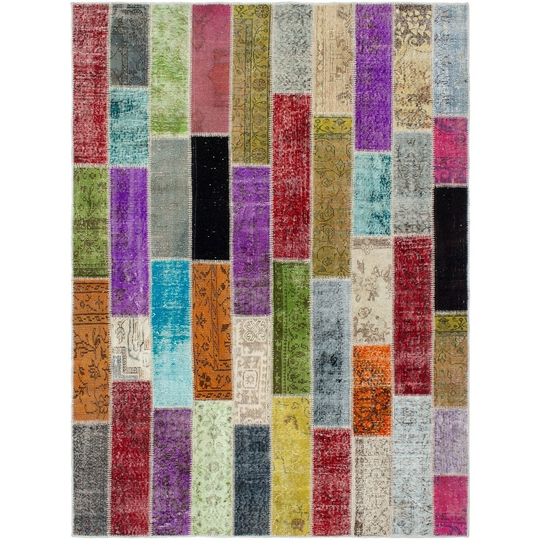 Hand-knotted Color Patchwork Multi Color Wool Rug - 6'2" x 8'4"