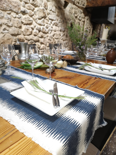 Blue|Cream|Cabin Table Runner|Birch|Rustic|Country|Table Settings |Farm Table|Fringes |Custom Orders|Across The Table|Consoles|Coffee