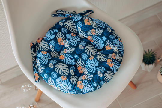 Tropical Round Cushion For Chairs, Chairs Cushions, Tropical Cushion, Pad With Ties