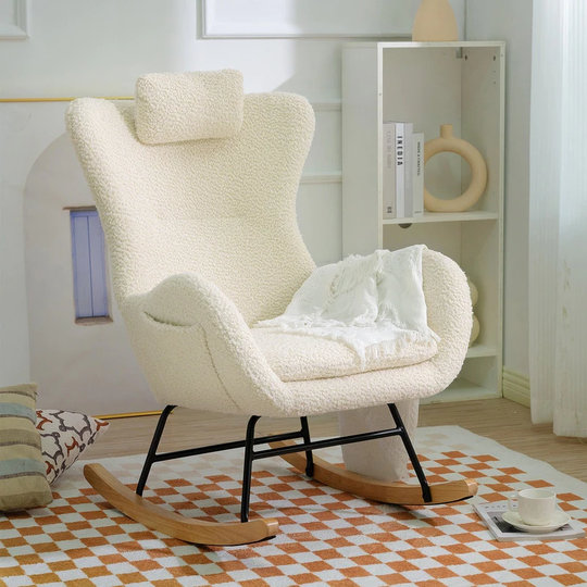 Nursery Rocking Chair Upholstered Glider Rocker Rocking Accent Chair Padded Seat with High Backrest Armchair Comfy Side Chair