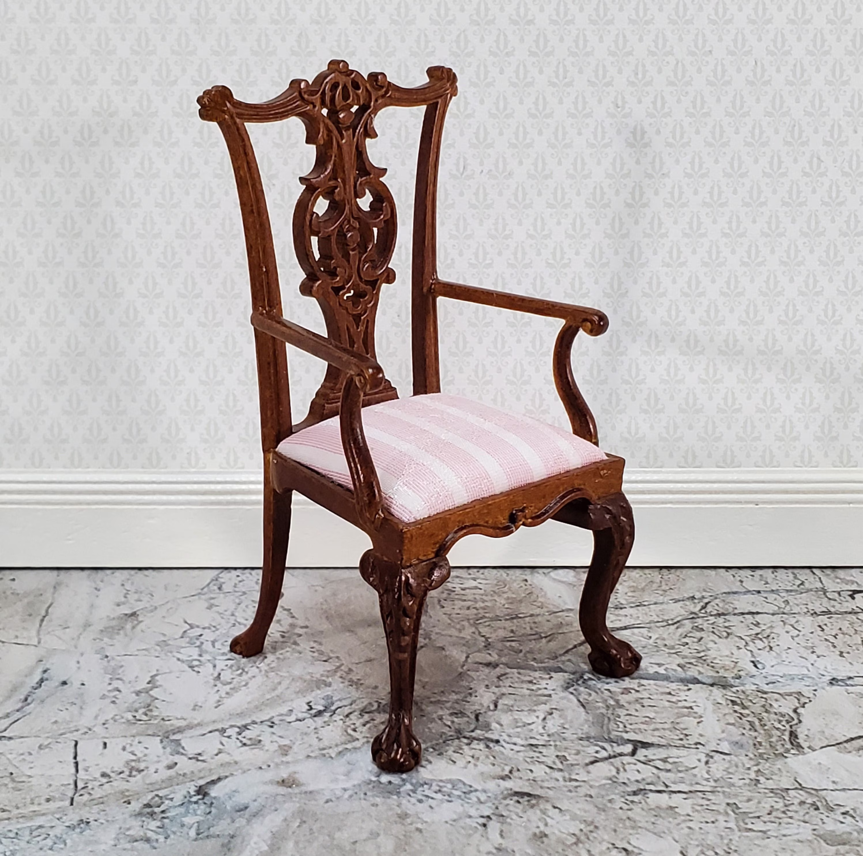 Jbm Dollhouse Chippendale Arm Chair With Padded Seat 112 Scale Miniature Furniture