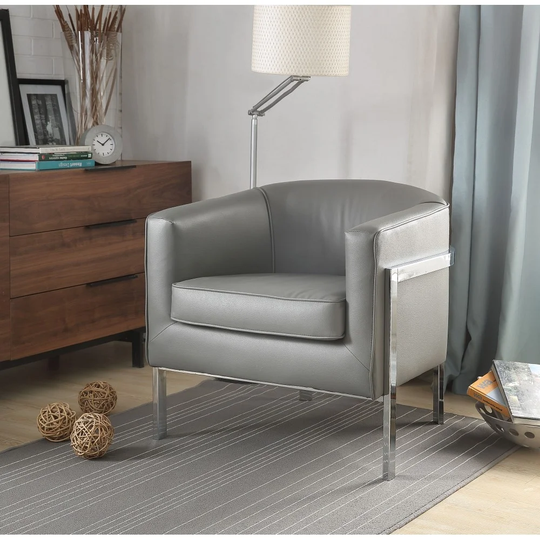 Accent Chair in Vintage Gray PU & Chrome,Modern-Influenced Styling