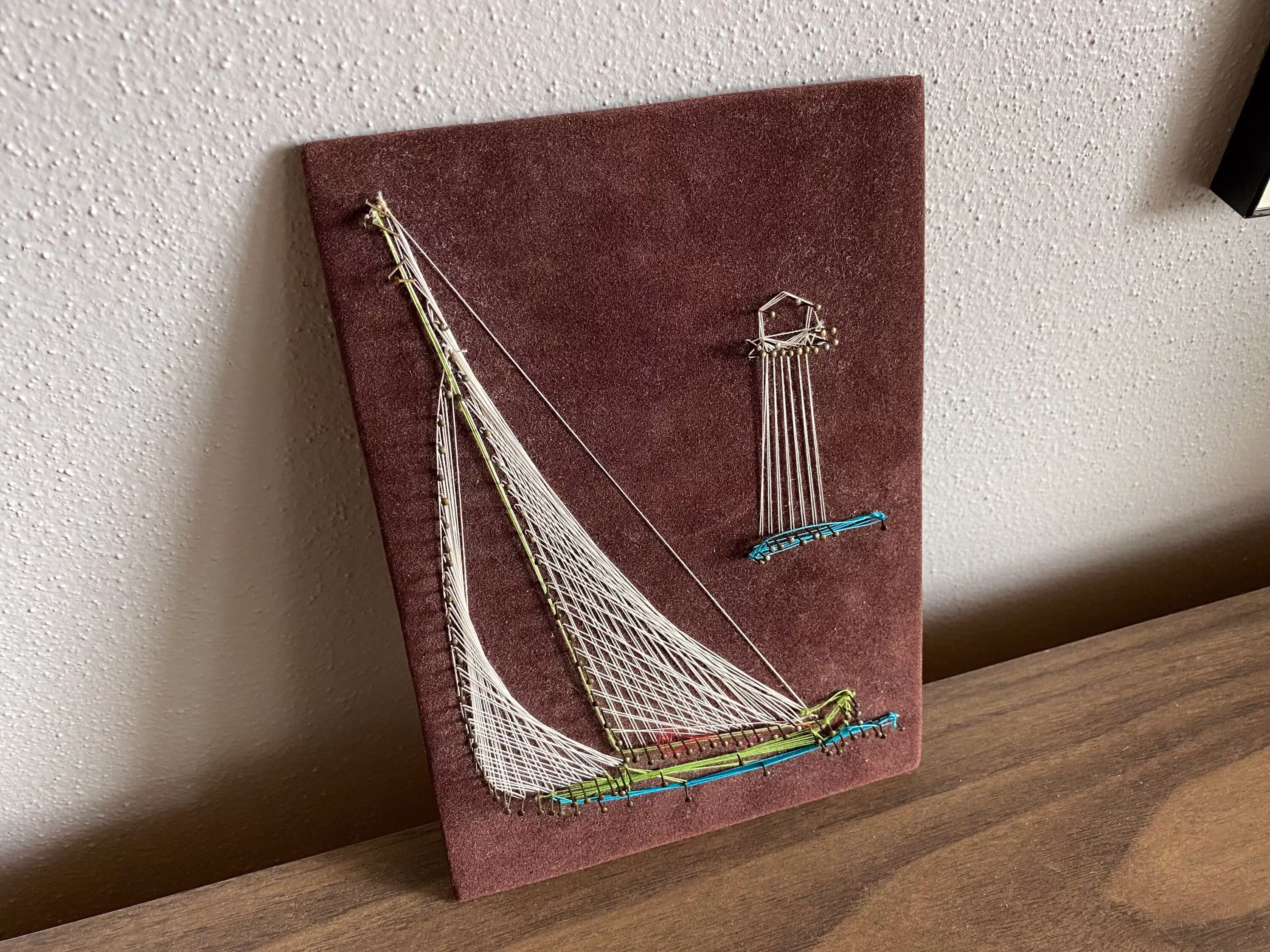 string Sail Boat & Light House | Small 3D Wall Art 70's Decor Mid Century Cute
