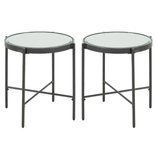 Round End Table with Glass Top in Black Base - Set of 2 - 54 x 84