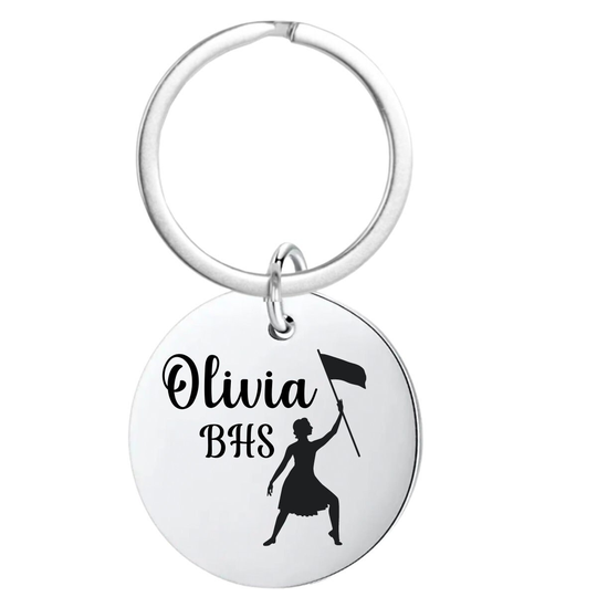 Personalized Color Guard Engraved Keychain, Customized W Name &/Or School, Flags Jewelry - Perfect Gifts Teens Girls