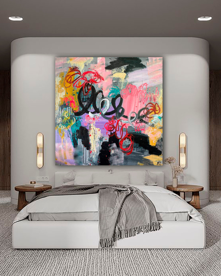 Large Modern Abstract Colorful Paintings On Canvas Acrylic Painting Fine Art Wall Expressionist Fireplace Oil Vibrant