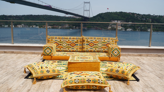Yellow Arabic Sofa Set, Majlis, Livingroom Cushion Terrace Garden Sofas, Ethnic Floor Cushion, Traditional Sofa, Patio