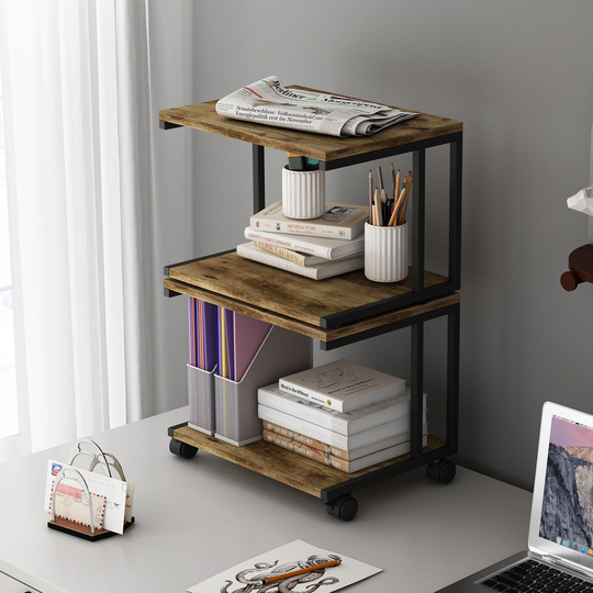 Printer Stand with 2 Tier Wood Storage Shelves Cart on Wheel Set of 2 - Set of 2
