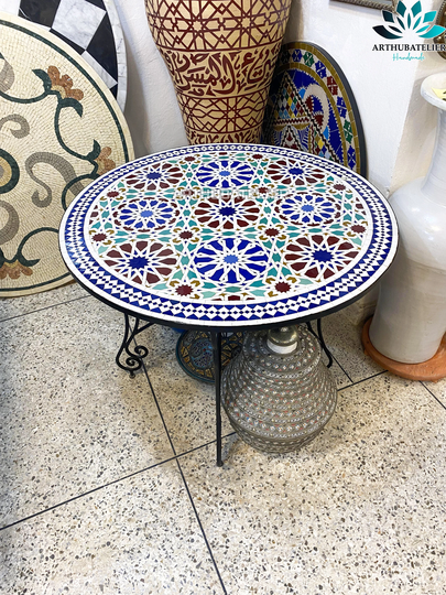 Moroccan Mosaic Table For Outdoor & Indoor Unique Design 100% Handcrafted Design, Large Luxury Round Table Made From Tiles