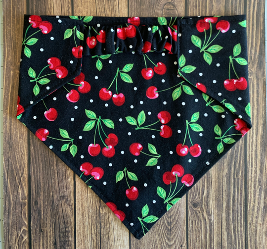 Dog Bandana, Cherry Jubilee, Elastic Scrunchie Personalized Bandana