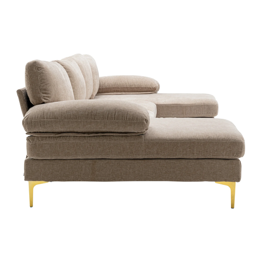 U-shape Sectional Sofa, Double Extra Wide Living Room Sofa, Chaise Lounge Couch, Chenille Padded 4 Seater Sofa with Iron Feet