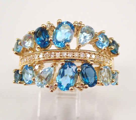 Blue Topaz & Diamond Multi Color Ring Anniversary Band Yellow Gold Size 7 Free Sizing