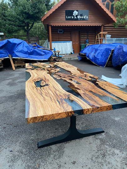Epoxy Table, Dining Olive River Custom 115" X 44" Wood Clear Table Order For Andi