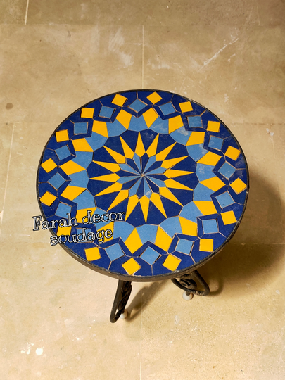 Customizable Mosaic Table | Authentic Moroccan Zellige Wrought Iron Bistro Outdoor Craft Furniture
