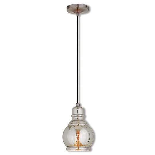 Livex Lighting Brushed-nickel Art Glass Single-light Mini Pendant - Silver