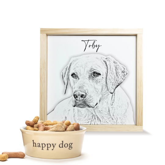 Custom Pet Photo Print Canvas, Pencil Sketch Effect On Framed Or Unframed Canvas Table Top Prints, Hanging Rope