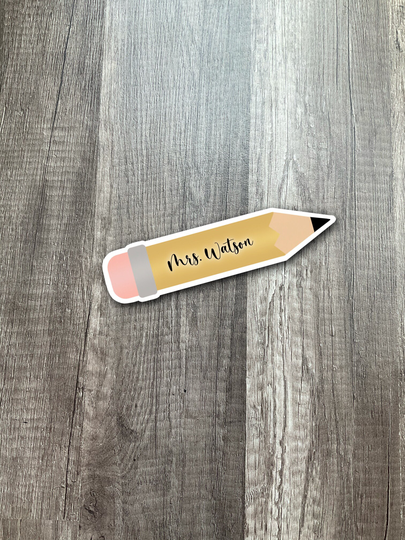 Pencil Sticker With Teacher Name, Teachers Name Sticker
