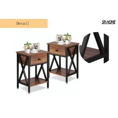 Night Stands Bedside End Table X-Design With Drawer&Storage Shelf For Living Room Bedroom