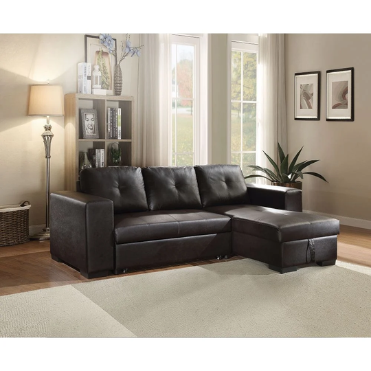 L-Shape Sectional Sofa with Sleeper in PU