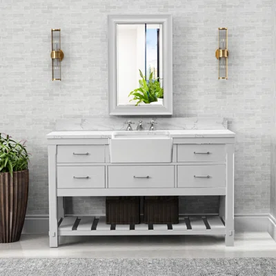 Austin 60" Solid Wood Bathroom Vanity with Carrara Marble Top, Single Basin