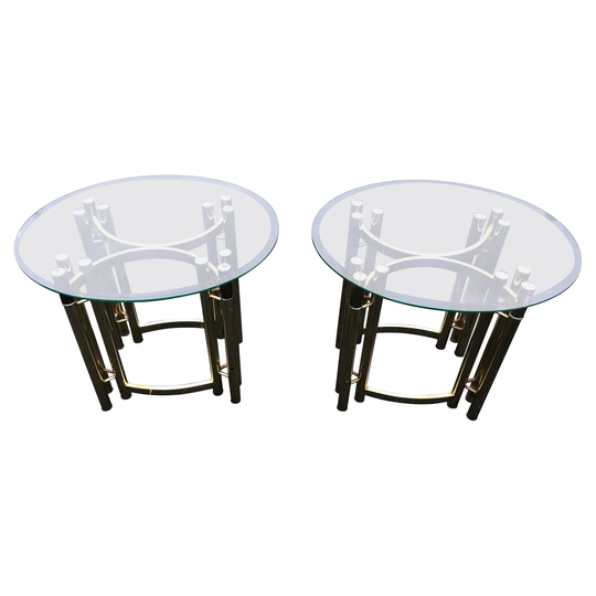 Pair Of Oval Brass & Glass Side Tables-2