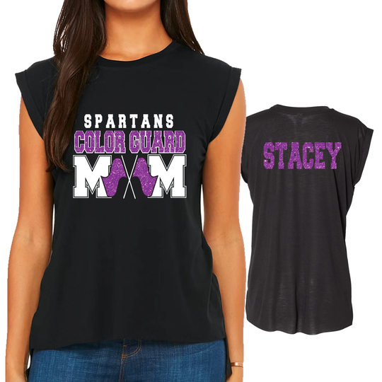 Custom Personalized Color Guard Mom Bella + Canvas Premium Women's Flowy Rolled Cuffs Muscle Tee Tank Top - 2.8804