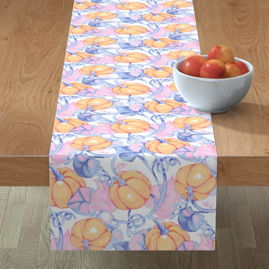Pastel Autumn Table Runner - Pumpkin Patch By Taranealart Fall Harvest Halloween October Cotton Sateen Spoonflower
