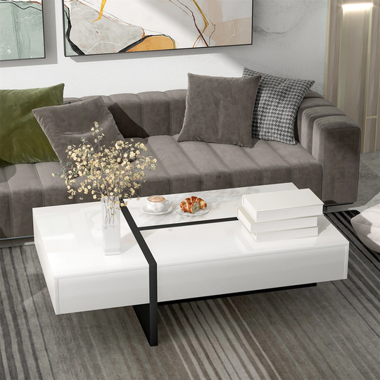 Cocktail Table High Gloss Surface Center Table Sofa Upholstered Chairs