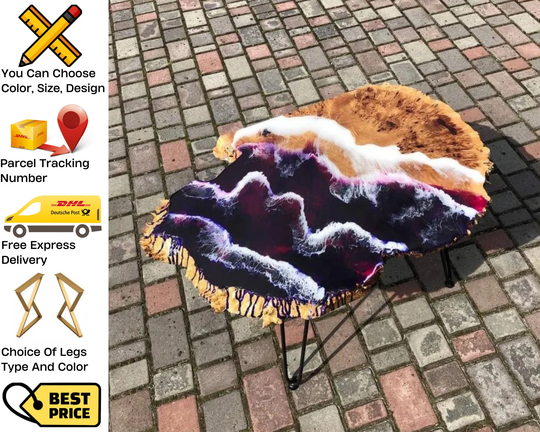 Live Edge Coffee Table, Epoxy Resin Round Poplar Rustic Housewarming