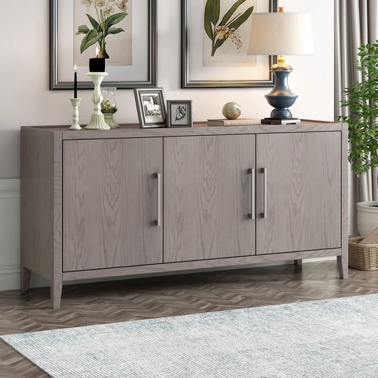 Storage Cabinet Sideboard Wooden Cabinet with 3 Metal Handles, 3 Doors and Adjustable Shelf for Hallway, Entryway, Living Room