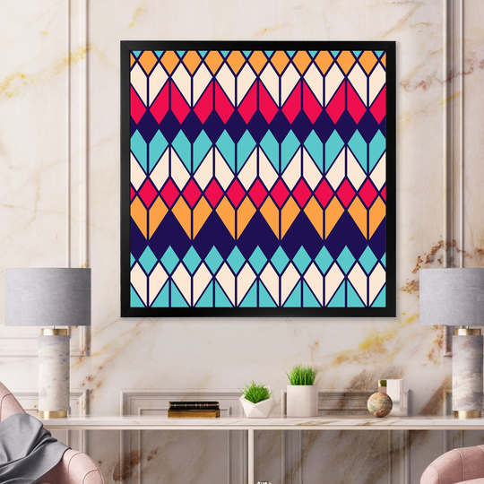 Designart 'Rhombus Geometrics In Retro Colors II' Patterned Framed Art Print