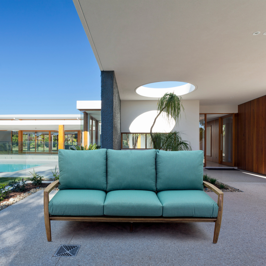 Courtyard Casual Avalon Teak Wood Patio Sofa with Sunbrella Cushions