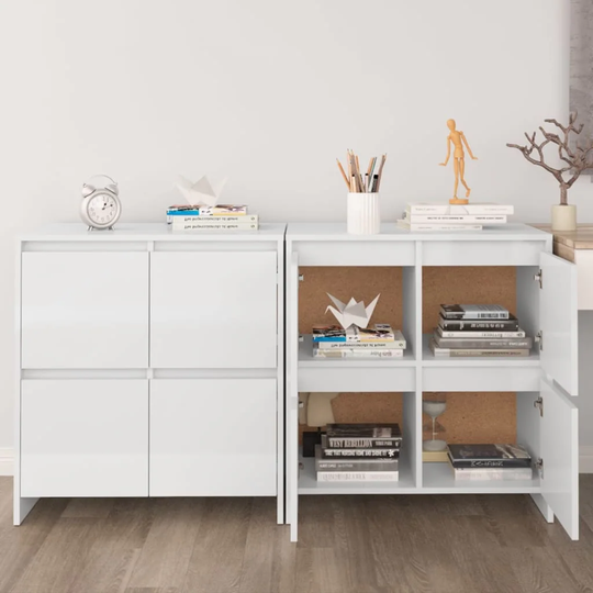 Sideboards 2 pcs High Gloss White 27.6"x16.1"x29.5" Engineered Wood