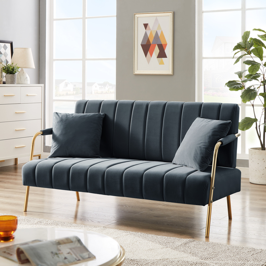 Modern Elegant Accent Sofa, Loveseat Sofa with two throw pillows, Comfortable Australian Cashmere Sofa Couch