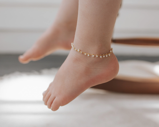 White Beaded Anklet | 14K Gold Filled Chain Ankle Bracelet Baby Toddler Little Girl Women
