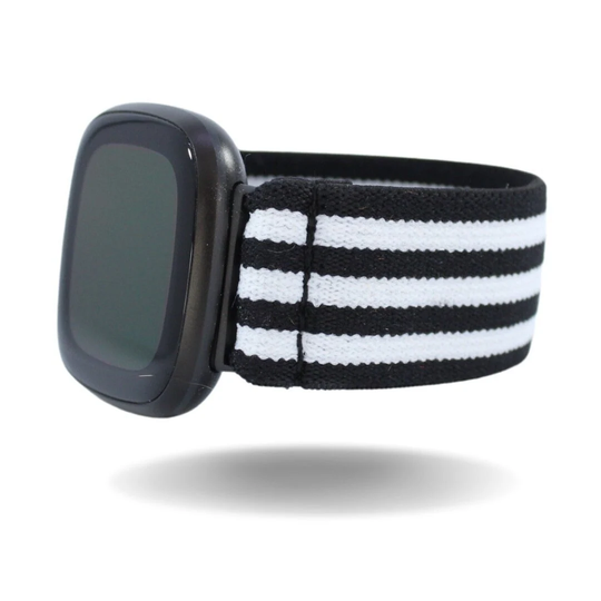Elastic Fitbit Sense/Versa 3 Watch Band - Fits & Black White Stripes Holiday Winter Fall Spring Boho Men Women