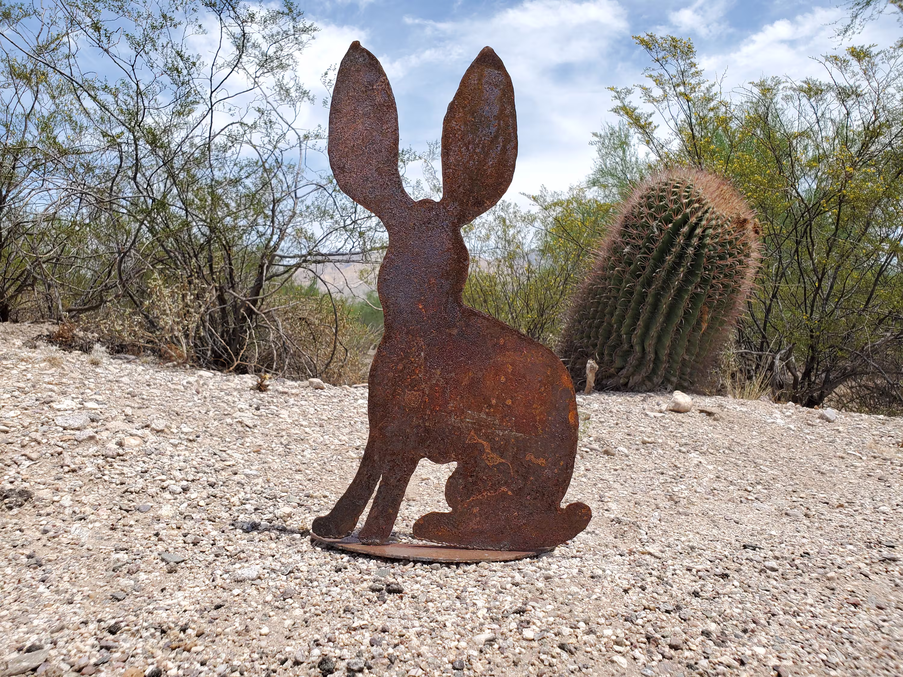 Metal Jackrabbit Sculpture/22 Inch Life-Sized Southwest Desert Metal Art Handmade Gift Bunny Rabbit Figure Yard
