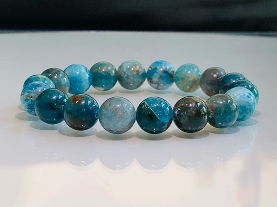 Apatite Bracelet, Natural Stretch Blue Bead Crystal Genuine Gemstone Bracelet