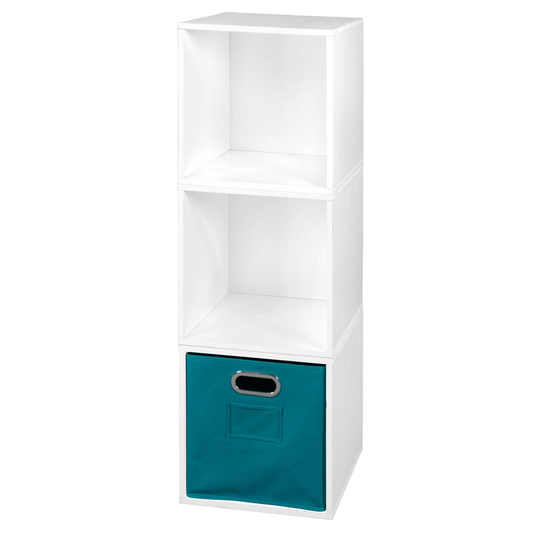 Noble Connect Storage Set - 3 Cubes and 1 Canvas Bin- White Wood Grain/Teal