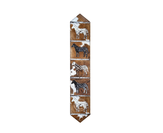 Tricolor Cowhide Table Runner With Horses - 6'x1'