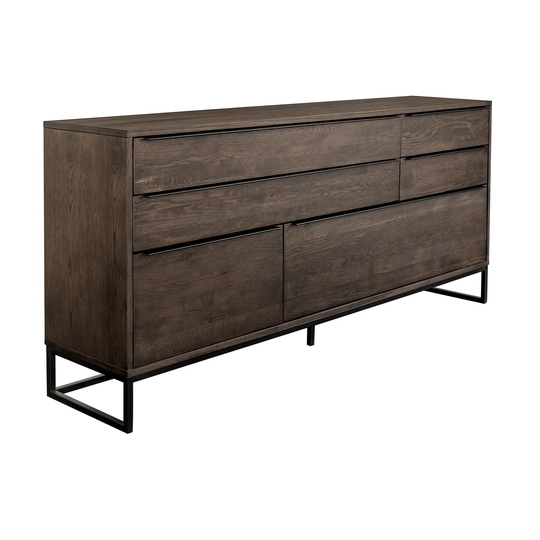 73 Inch 4 Drawer Wooden Sideboard with 2 Hatches, Dark Brown