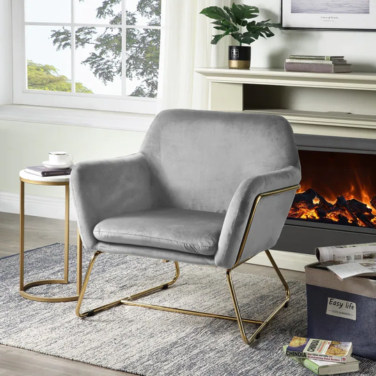 Velvet Accent Chair with Metal Base