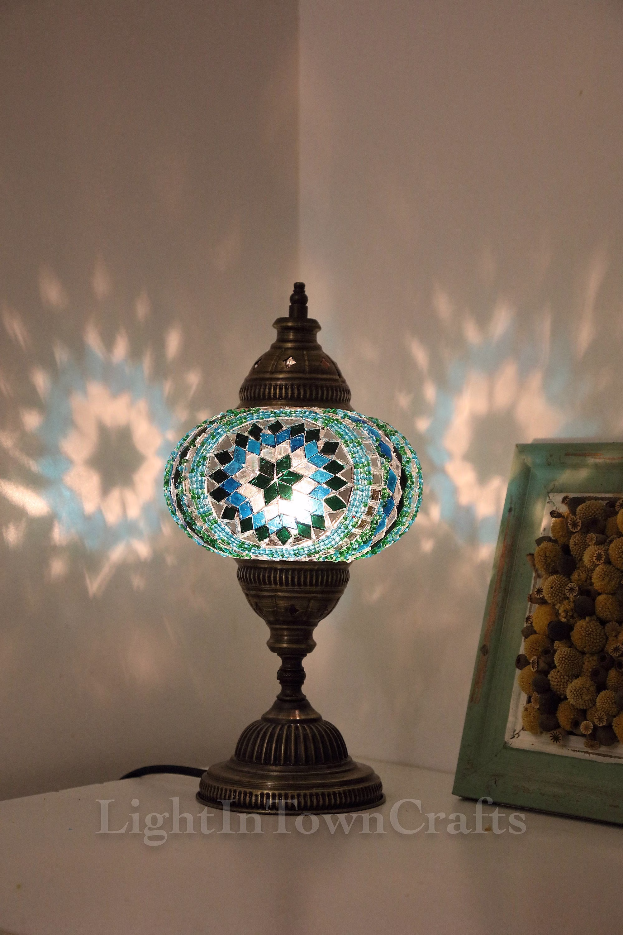 One Big Globe Mosaic Moroccan Table Lamp, Turkish Old Style Bedside Handmade Unique Decorative Lamp Light