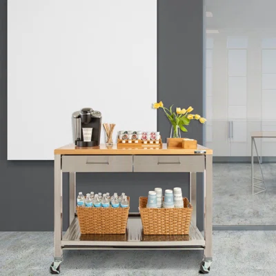 Ottfried 48'' Wide Kitchen Rolling Cart Island with Solid Wood Top